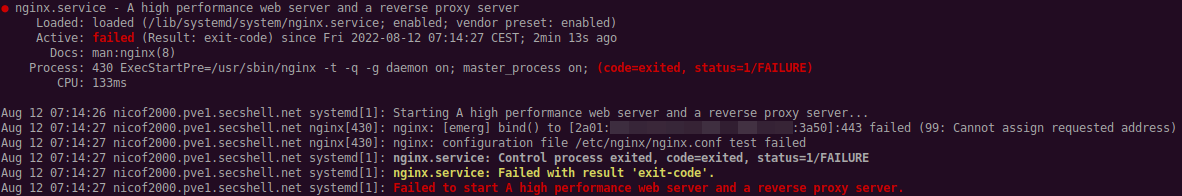 Result of systemctl status nginx